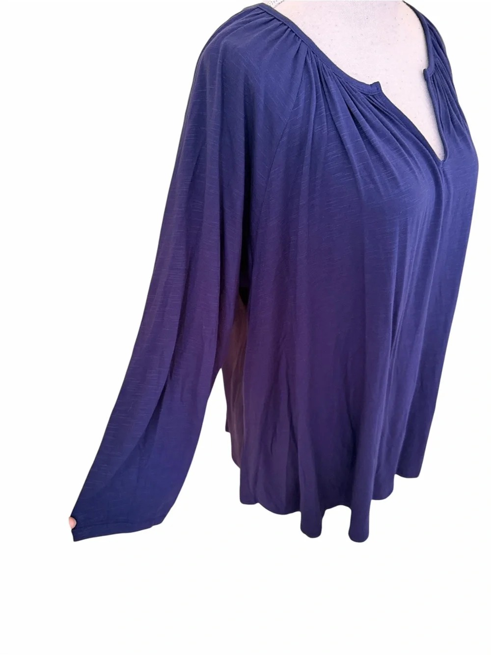 Lane Bryant Navy Blue Jersey Notched V-Neck 3/4 Sleeve Swing Top 18